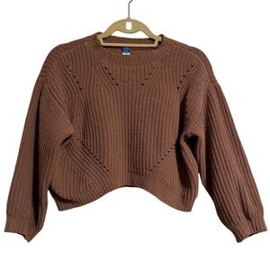 Old Navy Womens Brown Metallic Chenille Cropped Sweater Pointelle Shimmer Size M